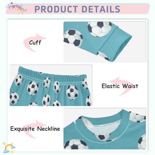 Fustylead Soccer Sport Background 2-Piece Cotton Pajama Set, Long Sleeve Top and Matching Bottom4