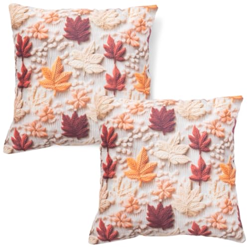 Image of HOKIPO 'Nature Muse 7D' Premium HD Printed Holland Velvet Cushion Cover for Sofa| 22x22 Inch (55x55 cm) | Pack of 2, Autumn Maple (IN-924-D1*2)