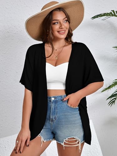 AusLook Women's Plus Size Short Sleeve Shawls and Wraps Lightweight Open Front Cardigan Cover Ups Shrugs Kimonos Jacket Coat4