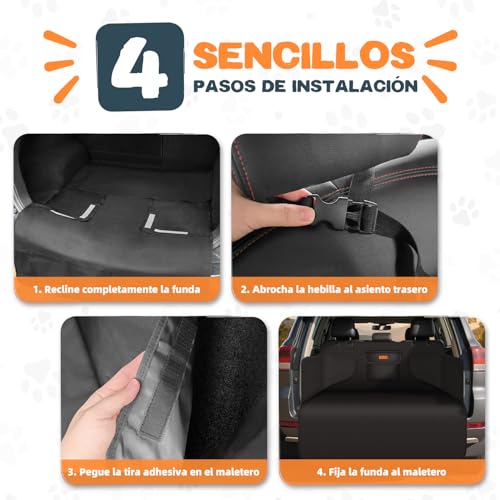 Miniatura 7 de Looxmeer Funda Maletero Coche Perros Universal, Protector Antideslizante Y Impermeable, Con Protección Lateral, Cubierta Coche Antiarañazos Lavable Para Suv Camión Sedán, Negro Ligero