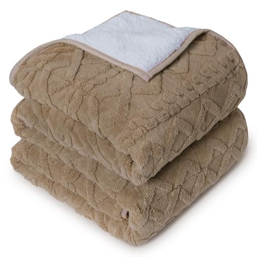 Image of Drewin Weighted Blanket for Adults Queen Size 20lbs, Soft Cozy Jacquard Sherpa Weighted Blankets for Sleeping and Calming, Fluffy Throw Blanket for Couch Bed, 60 x 80 inches, Brownish White