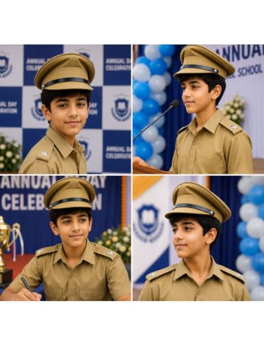 Image of BookMyCostume Police Inspector Commissioner Khakhi Cap for Boys and Men 6-14 Years Brown
