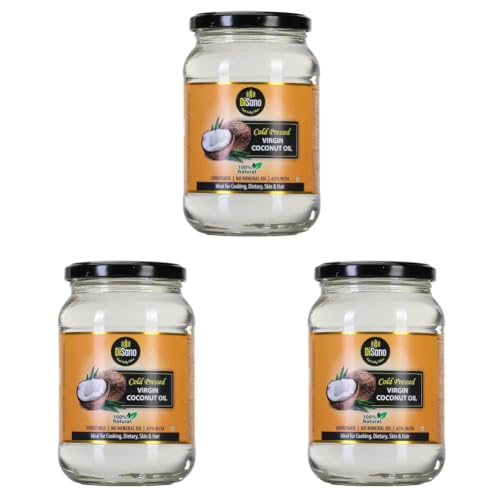 Image of DiSano Cold Pressed Virgin Coconut Oil Bottle, Glass Bottle, 500ml (Pack of 3)