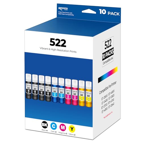 522 Ink Refill Bottles Replacement for ET-2800 ET-2400 ET-4800 ET-2803 522 Ink Refill for Eco tank ET2800 ET2400 ET4800 ET2803 ET-2720 ET-4700 ET-4810 ET-2840 2800 2400 4800 2803 2720 Printer, 10 Pack