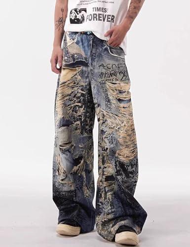 Mens Baggy Ripped Jeans Hip Hop Embroidered Jeans Vintage Skateboard Pants Grunge Clothes Loose Fit Graphic Jeans4