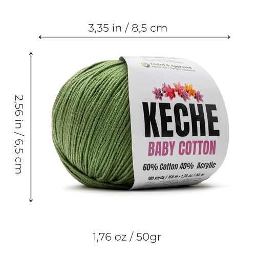 Image of Keche Baby Cotton, 60% Cotton 40% Acrylic Yarn, Soft Cotton Yarn for Crochet and Knitting, Amigurumi Yarn 1 Skein /Ball 1.76 Oz (50g) / 180 Yrds (165m) - Olive Green