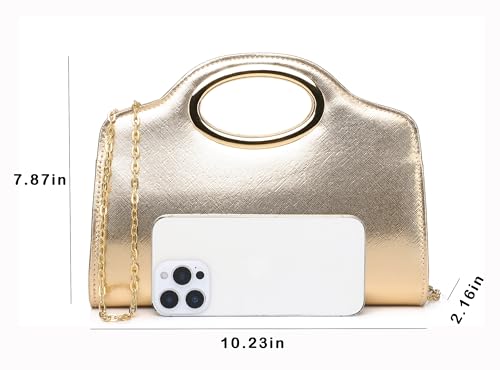 Image of Top Metal Handle Clutch Bags for Women, Evening Handbag Shoulder Crossbody Purse with Chain