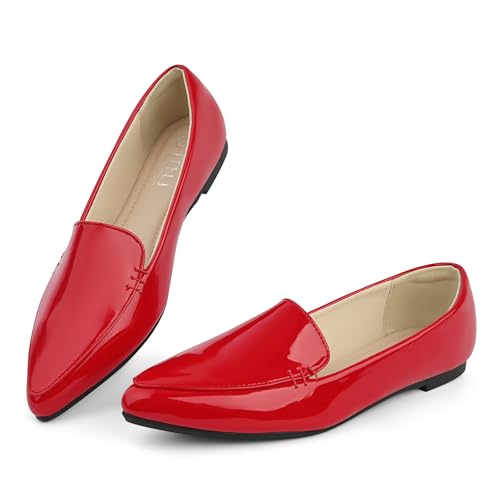 MUSSHOE Pointed Toe Flats for Women, Comfortable Business Casual Work Shoes, Slip On Loafers with Arch Support, Office Walking Flats for All Day Standing