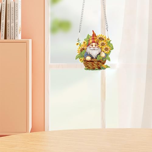 Image of AiYuanzsh Gnome Diamond Art Hanging Kits for Adults, Sunflower Diamond Painting Hanging Ornament, 5D DIY Diamond Art Suncatchers Kit for Home Decor, Window, Gift & Pendant