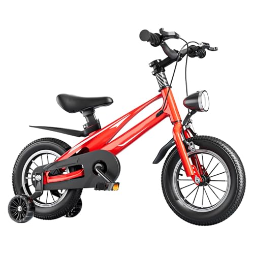 Bicicleta Bicicleta for niños de 3 a 7 años, Ligera, de aleación de magnesio, con Frenos Delanteros y Traseros, Luces LED y Ruedas de Entrenamiento Juguetes(Rot,10 Pulgadas)