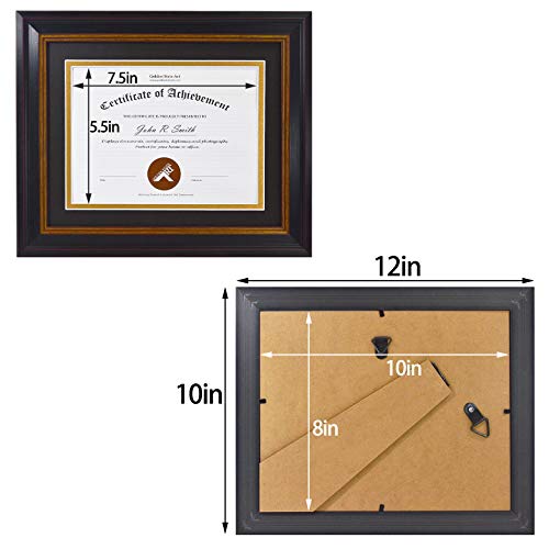 Golden State Art, 8X10 Frame For 6X8 Diploma/Certificate/Picture, Black Gold & Burgundy Color. Includes Double Mat, Real Glass & Table-Top Display (Black Over Gold Double Mat) #TOP6