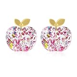 Teacher's Earrings for Women - Cute Pink Apple Glitter Lightweight Acrylic Stud Earrings for Teacher Appreciation Day Birthday Gifts