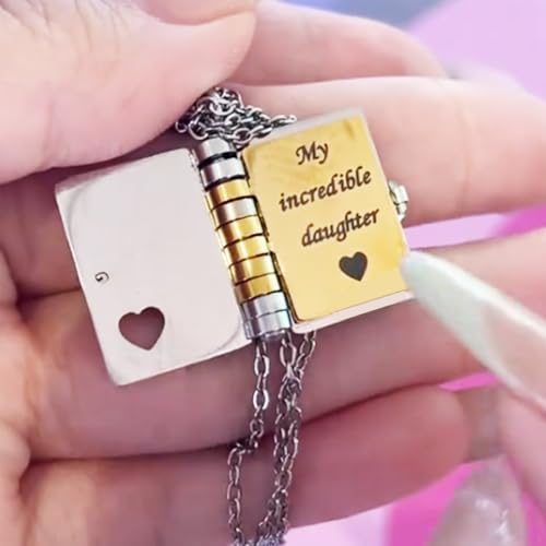 My Little Star Book Necklace, My Incredible Daughter Book Pendant Necklace, Openable Multi Layer with 6 Pages of Engraved Information, Graduation Birthday First day of school Jewelry Gift4