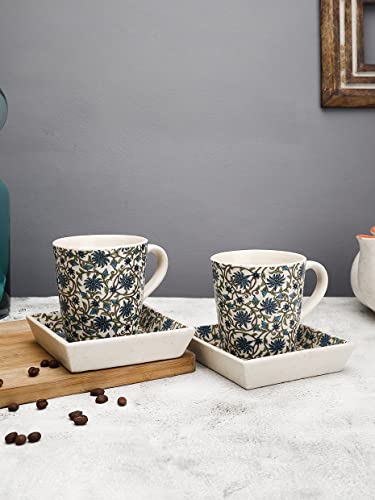 Image of Miah Decor Ceramic Coffee Mugs Set with Serving Platter, Handmade Stoneware