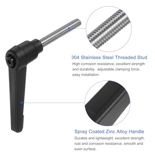 Image of uxcell 2pcs Clamping Lever Handles, M6 x 40mm 304 Stainless Steel Threaded Male Stud, Adjustable Handles Locking Quick Release Ratchet Push Button Bolt Knobs, Black