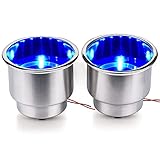 2 Pcs Blue LED Stainless Steel Cup Drink Holder with Drain & LED Marine Boat Rv Camper Seating
