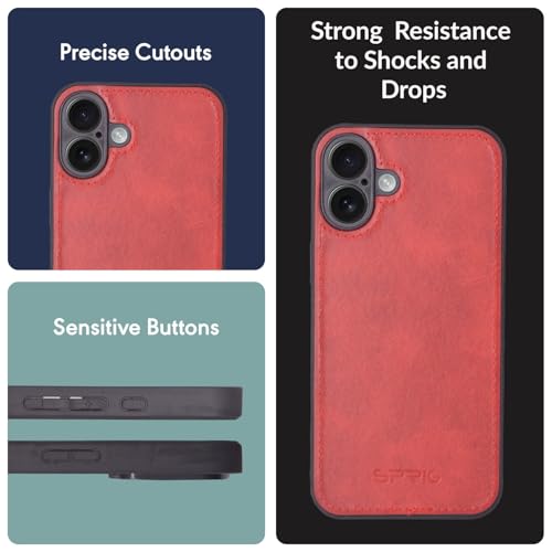 Image of SPRIG Compatible with iPhone 16 Premium PrimeMatte (Matte Leather TPU) Back Cover Drop Tested Shock Proof Mobile Case for Men, Women, Boys and Girls with Camera Protection (Red)