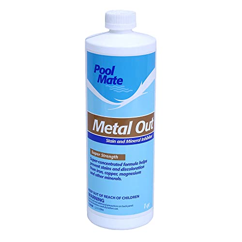 Pool Mate 1-Quart Concentrated Metal Out Stain and Mineral Inhibitor, Pool Metal Remover, Stain Remover, Made in USA