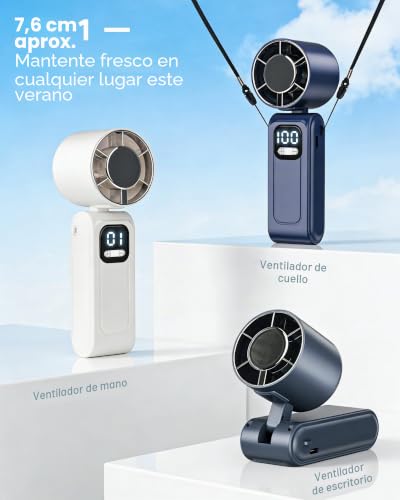 Ventilador de Mano 3 en 1 para Combatir el Calor con Flujo Regulable 6