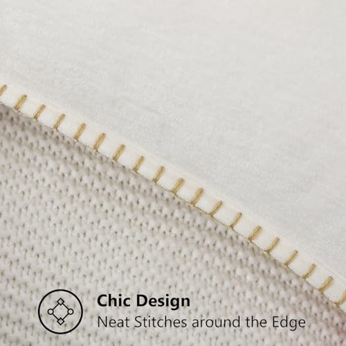 decorUhome Spring Chenille Soft Cozy Throw Pillow Covers 22x22 Set of 2, Modern Farmhouse Boho Velvet Decorative Euro Sham Pillow Cases with Stitched Edge for Couch Sofa Bed Home Decor, Cream White