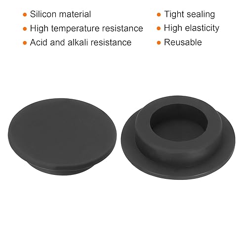 Image of UXCELL High Temp Silicone T-Shaped Rubber Stopper Hole Plugs - 30mm Dia, Pack of 2 (OD 40mm) - Black, Waterproof, Sealing - For Powder Coating & Plating