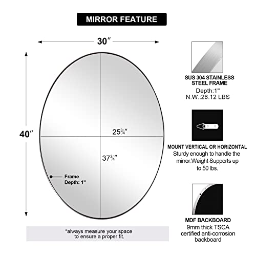 Andy Star Wall Mirror For Bathroom, Large 30X40'' Chrome Oval Wall Mirror For Bathroom, Modern Polished Chrome Vanity Mirror Pill Mirror In Stainless Steel Frame Wall Mount Horizontal Or Vertical #TOP5