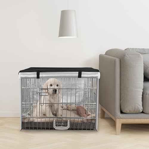 OUUTMEE Hundebox-Abdeckung, 210D Polyester, wasserdichte Hundekäfig-Abdeckung mit Tür und belüftetem Fenster 61LX48WX50H wasserdicht/Sonnenschutz/Lichtblockierend Schwarz