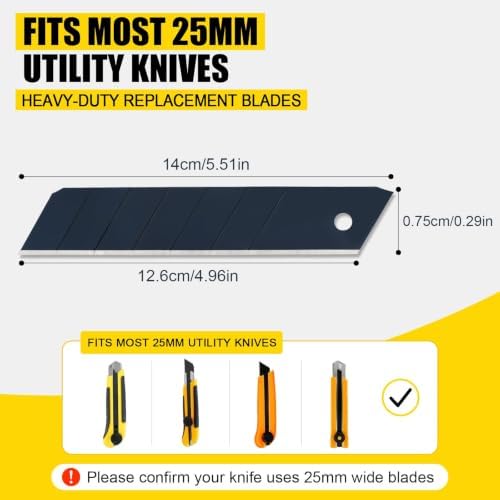 25mm Utility Knife Blades,100-Pack SK5 Snap-Off Box Cutter Blades Refills — view 3