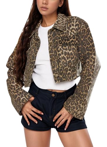 YouSexy Women's Cropped Denim Jacket Long Sleeve Distressed Jean Jackets Coat