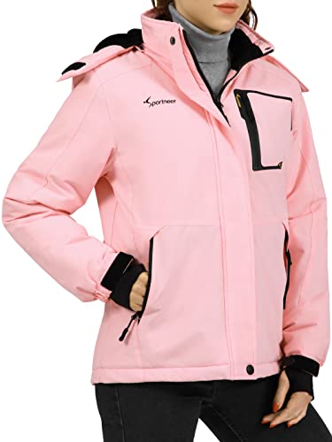 Sportneer Veste De Ski Femmes Manteau Imperméable Hiver Polaire À Capuche Snowboard Manteau de Montagne Ski Manteaux D'extérieur avec Capuche Amovible Cover