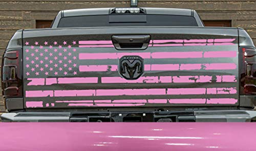 Tailgate USA American Flag Rear Door or Window Decal Sticker Car Truck Van Stickers fitS Foord Chevy RAM or Any Large Pick up Truck Jeep Auto or Cars- Pink
