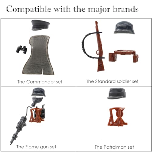 Feleph WW2 Weapons Pack Military Toy Set Building Blocks Model for German Soldier Figures Army Equipment Gear Kit Pieces and Parts Accessories Ages 6+ Compatible with Major Brand