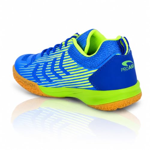 Image of Pro ASE Non-Marking Badminton Shoes - Lightweight & Durable, Perfect for Squash, Table Tennis, Pickleball & Indoor Sports | X-Cushion, Active Grip Sole, Toe Assist | Men, Women, Unisex | Blue,Black,Orange