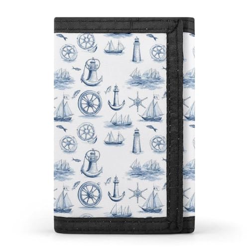 Sketch Anchor Lighthouse Print Wallet for Men, 8 Credit Card Holder Slim Minimalist Front Pocket Small Mens Bifold Wallets