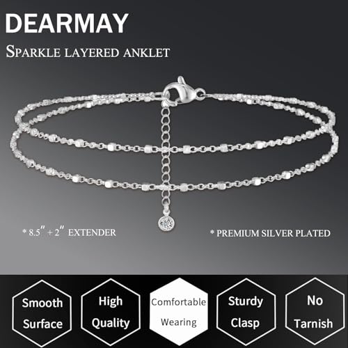 Image of DEARMAY Gold Ankle Bracelets for Women Waterproof, Non Tarnish 14K Gold Plated Beaded Link Chain Anklets, Layered Summer Beach Jewelry Gifts, Dainty Bikini Outfits for Vacation