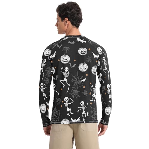 Bolaz Mens UV Protection Shirts Rash Guard Long Sleeve UPF 50+ Halloween Skeleton Quick Dry S2