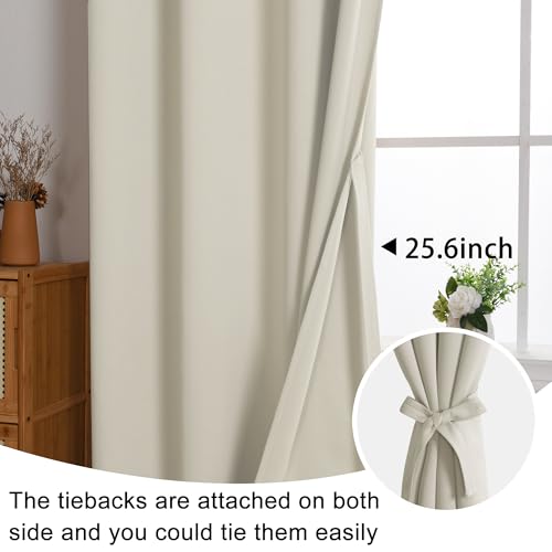 JIUZHEN Ivory Blackout Curtains with Tiebacks - Thermal Insulated, Light Blocking and Noise Reducing Grommet Curtains for Bedroom and Living Room, Set of 2 Window Curtain Panels, 52 x 63 Inch Length by JIUZHEN - Used condition - Image 6