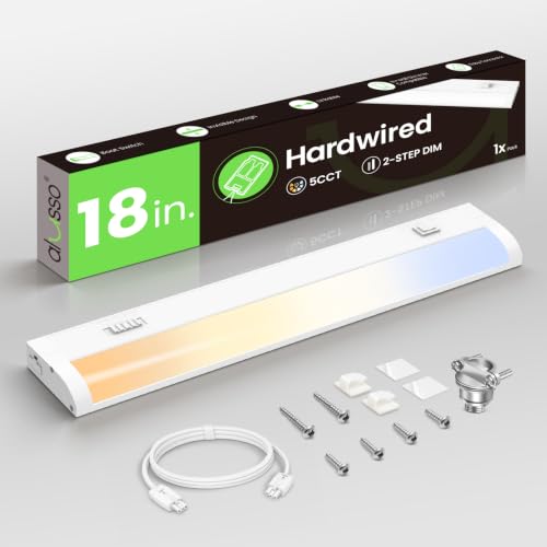 Image of ALUSSO 18 Inch LED Under Cabinet Lighting Hardwired 120V, 5CCT Color Selectable 2700K-5000K Dimmable 10W 800LM High Brightness, CRI 90+ Strip Linkable Under Counter Lights for Kitchen Sink, 1 Pack