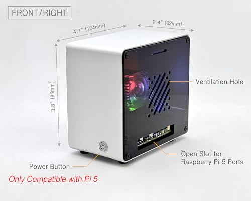 ElectroCookie Raspberry Pi 5ケース アルミニウム製ミニタワーケース M.2 NVMe SSD PCIe HATとアクティブRGB照明クーラー の商品画像 5