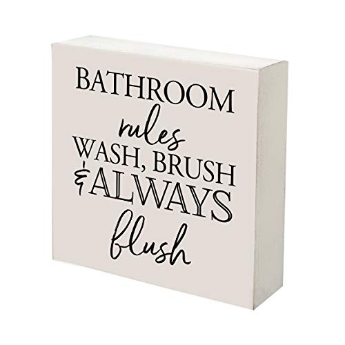 LifeSong Milestones Cute Farmhouse Bathroom Signs Rustic Wooden Box Sign-Bath Signs for Bathroom Decor Funny Quotes for Men Women-Modern Bathroom Wall Art Hanging Decorations Wash,Brush Flush(White)