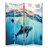 4 Panels Large Folding Screen Room Divider Manta Rays Feeding Ocean Maldives Boho Divider for Room Separation Portable Privacy Partition Screen Indoor