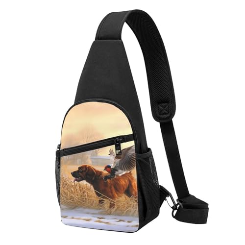 Sac à dos bandoulière imprimé chien et faisan noir sport voyage et randonnée