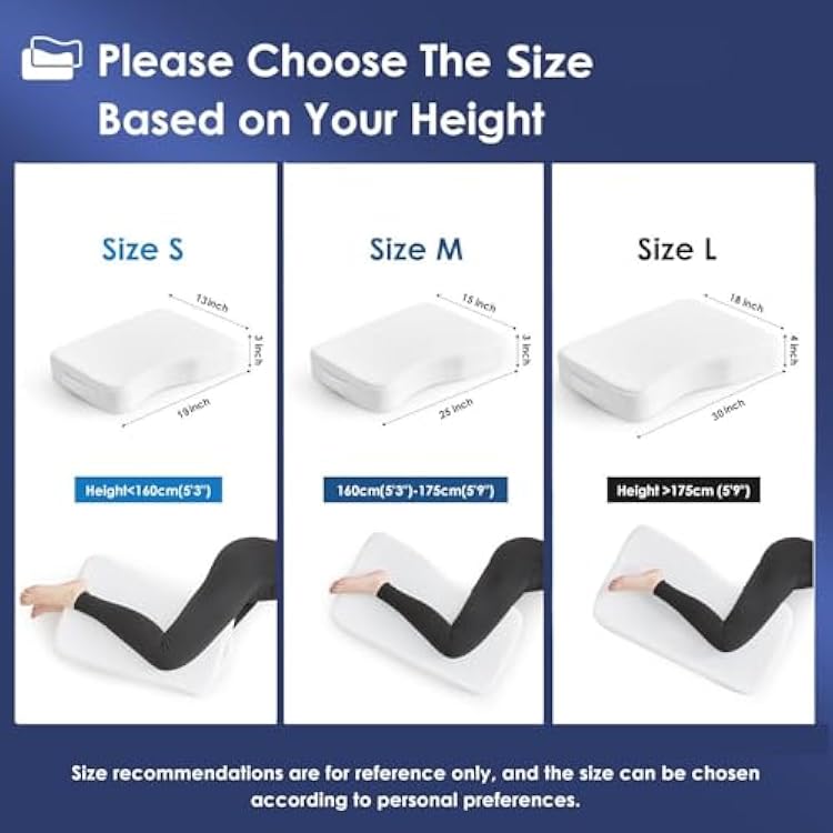 Leg Pillow for Side Sleepers, Memory Foam Knee Pillow for Side Sleeping, Leg Elevation Pillow for Hip/Back/Sciatica Pain Relief Helps Spine Alignment -18x30 (4 INCHES) (White, L)