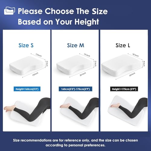 Livemy Leg Pillow for Side Sleepers, Memory Foam Knee Pillow for Side Sleeping, Leg Elevation Pillow for Hip/Back/Sciatica Pain Relief Helps Spine Alignment -15"x25" (4 INCHES) (White, M)