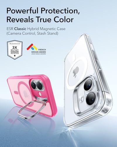 Image of ESR for iPhone 17 Case with Stash Stand, Camera Control Cover Compatible with MagSafe, Military-Grade Drop Protection Magnetic Phone Case, Scratch-Resistant Back Cover,Frosted Pink