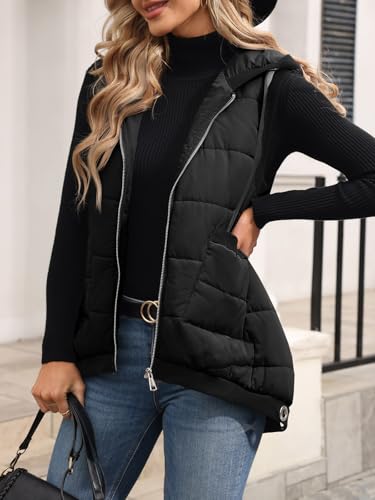 Tankaneo Womens Hooded Puffer Vest Lightweight Zip Up Sleeveless Jackets Padded Gilet With Pockets2