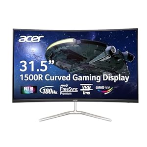 Acer Nitro 31.5″ FHD 1920 x 1080 1500R Curved PC Gaming Monitor | AMD FreeSync™ Premium | Up to 165Hz Refresh | 1ms VRB | VESA Mountable | 1 x Display Port 1.2 & 2 x HDMI 1.4 | EDA320Q PBIIPX