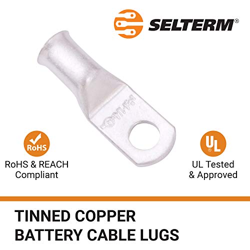 Image of SELTERM 4 AWG 1 /4 inch Stud (25 pcs.) UL Marine Grade Battery Ring Terminal Connector, Tubular Electrical Wire End Cable Lugs, Tinned Copper Eyelets [B32]