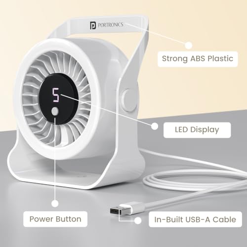 Image of Portronics Toofan X Lite USB Powered Table & Hanging Fan, 5 Adjustable Speed Modes, 3200 RPM High-Speed BLDC Motor, 7-Blade Airflow, 360 Rotatable Head, Portable Cooling Fan for Home & Office