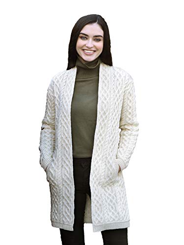 Aran Crafts Women's Cable Knit Wool Celtic Braid Edge To Edge (X4901-Med-Nat) Natural #TOP9